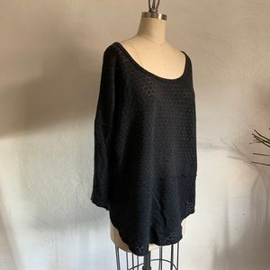 USA MADE eyelet tunic sweater - sheer flouncy wide scoop neck princess sleeve